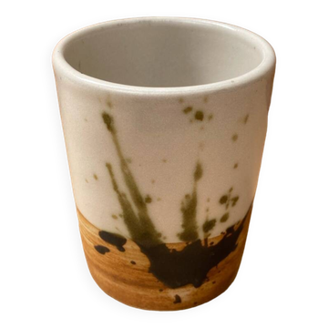 Ancien Pot Tasse Poterie De La Colombe Grès Beige Marron Vintage