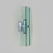 Stainless steel wall lamp and bluish glass, 2 lights, Veca 1960