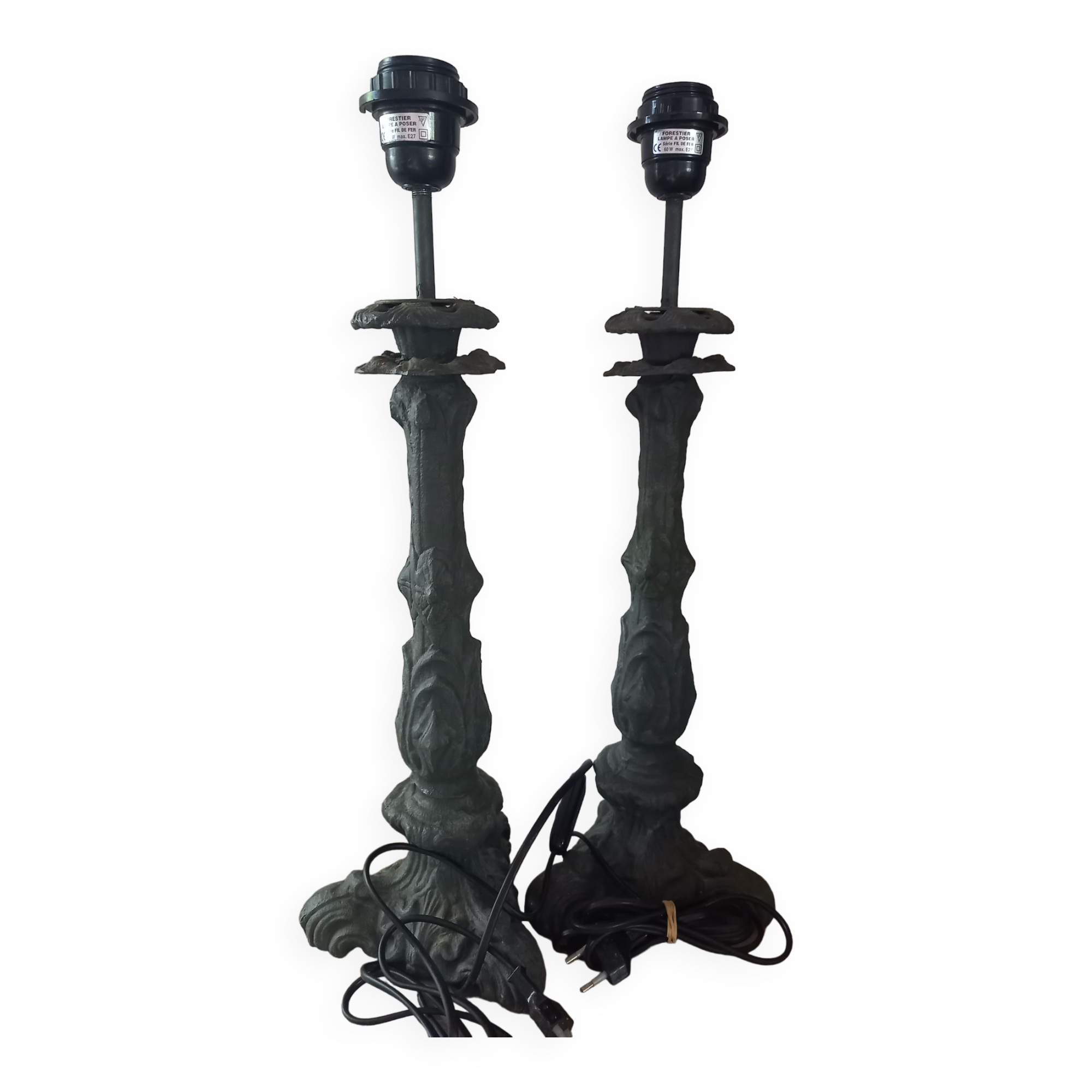 Pair of lamps forestier cast iron collection fil de fer
