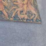 Burlap painted medieval hunting scene circa 1950 by André Pierre BOURBIOUX called "Boul"