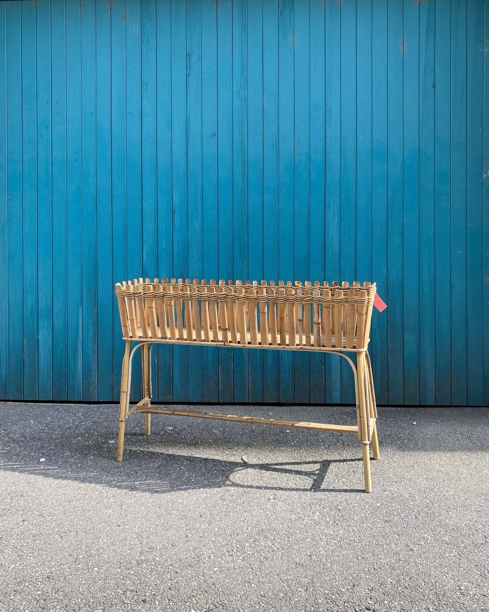 Large vintage bamboo and rattan planter