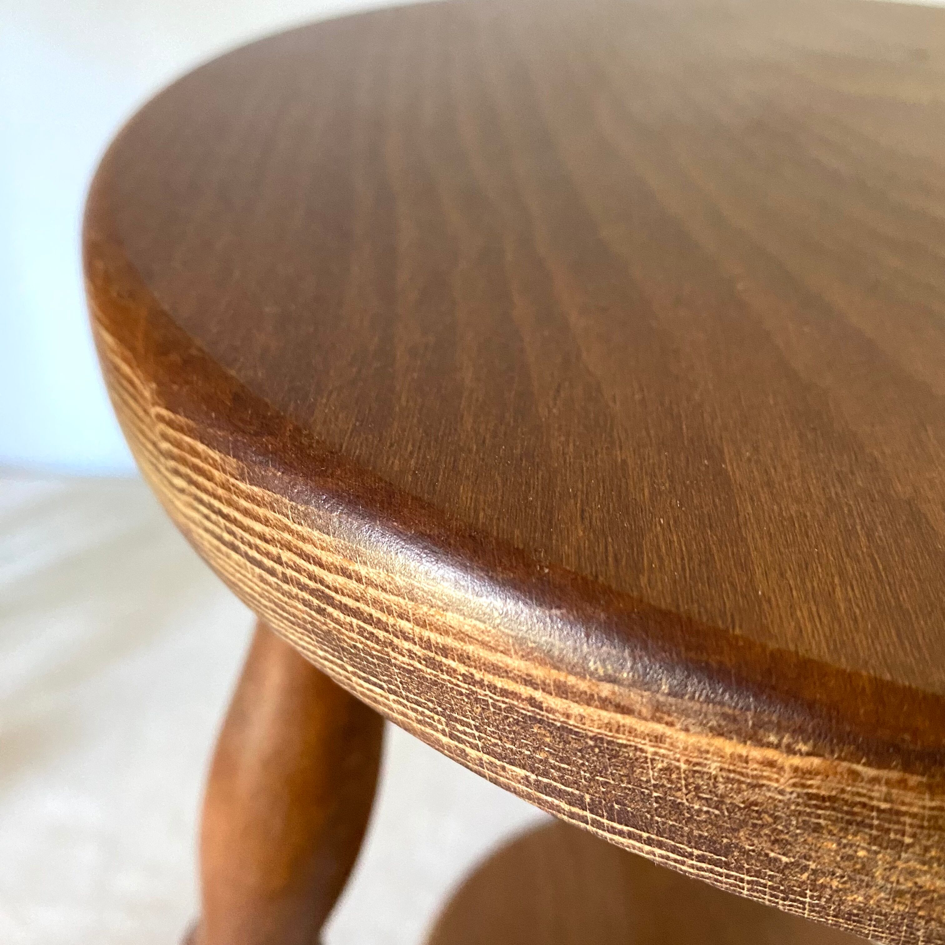 Vintage wooden tripod stool 2 trays