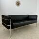 Old 3-seater sofa in tubular and black leather by Kébé, Denmark 1970s