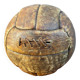 Mid-20th century leather soccer ball with visible stitching and beautiful patina