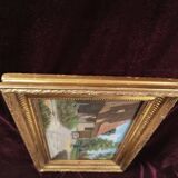 Antique oil painting, french barbizon school, wooden frame