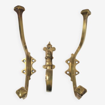 Three hooks solid brass early XXth bistro