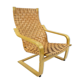 Fauteuil en cuir et hêtre par noboru nakamura pour ikea, années 1990