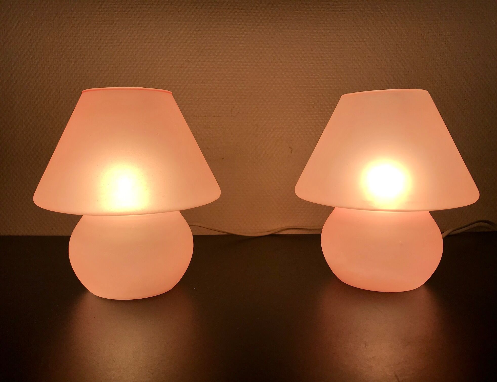Pair of glass mushroom lamps