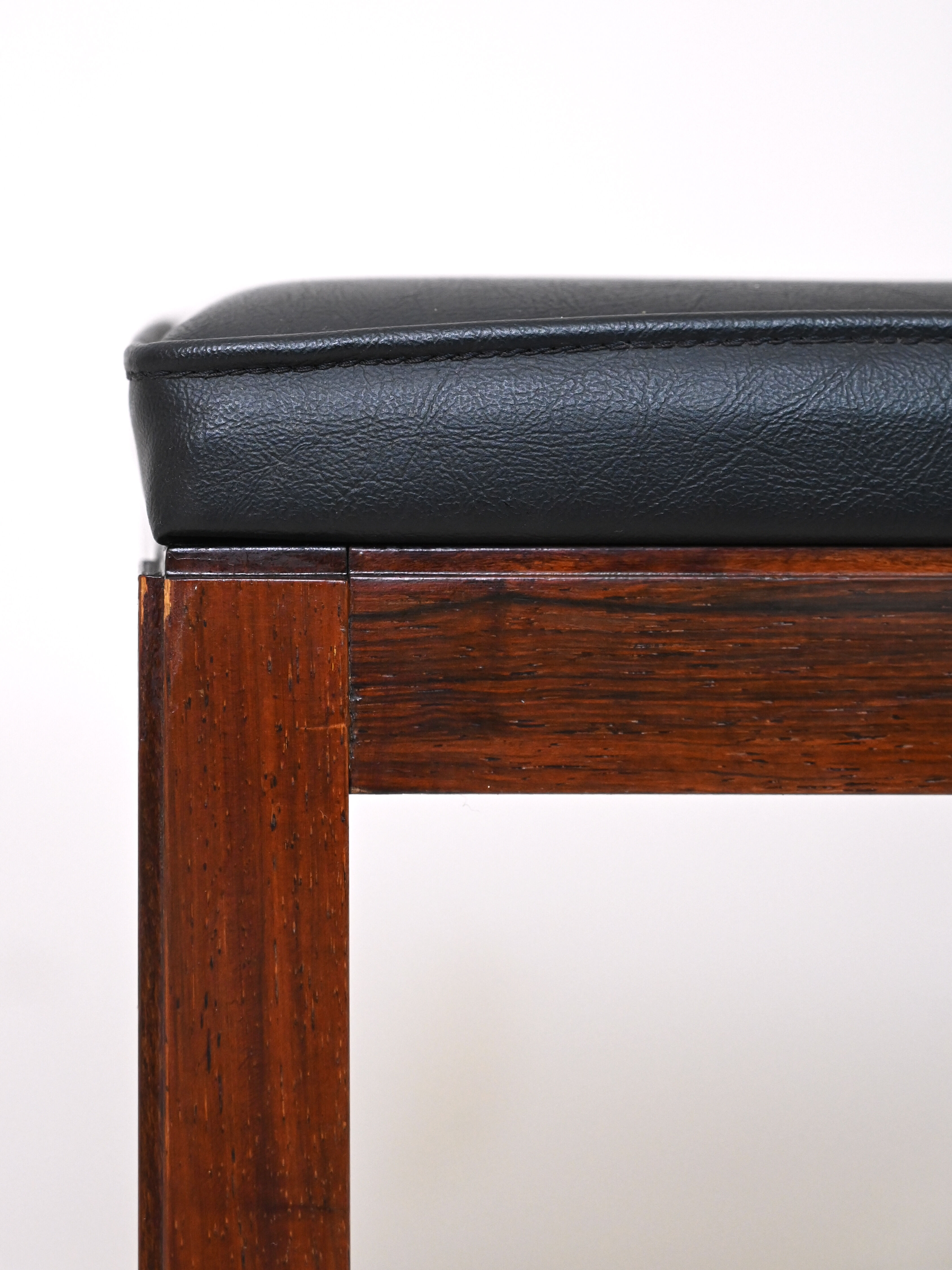 Vintage rosewood pouf with faux leather seat