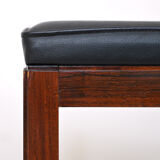 Vintage rosewood pouf with faux leather seat