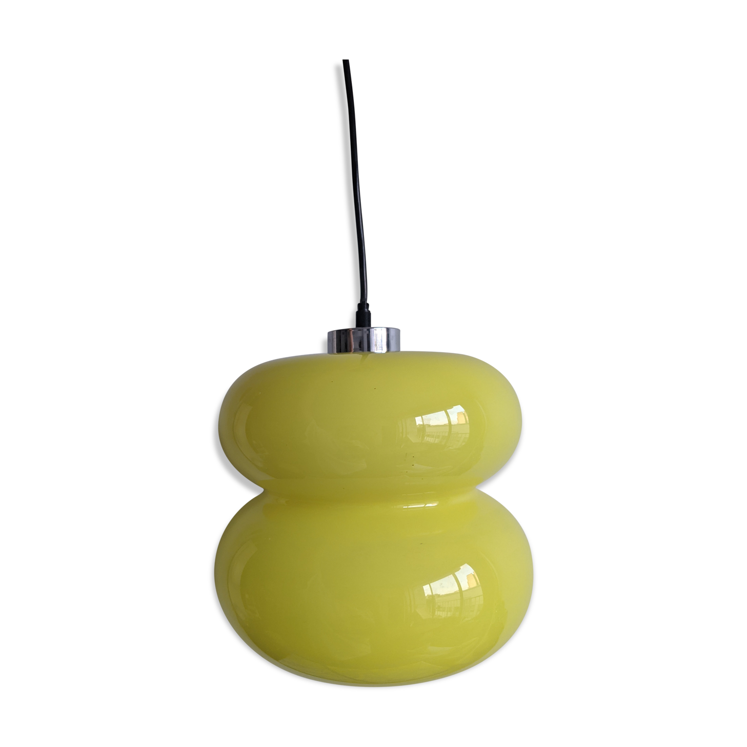 Suspension globe style peill & putlzer vintage lamp in yellow opaline for walking light