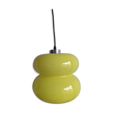 Suspension globe style peill & putlzer lampe vintage en opaline jaune pour luminaire baladeuse