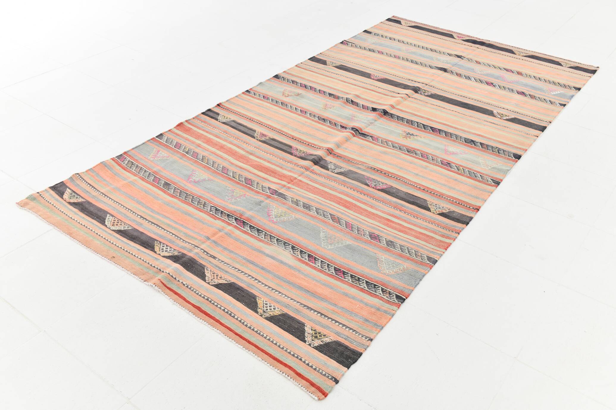 5x9 Rug For Living Room Salmon Green Kilim Rug, 145x288Cm