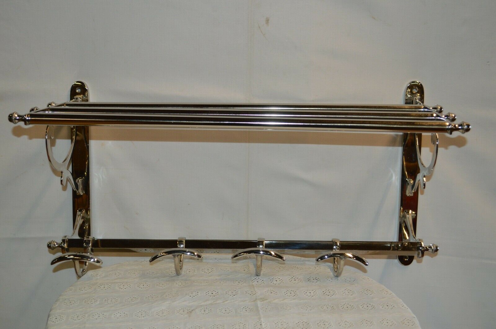 Chrome iron coat rack with hat holder