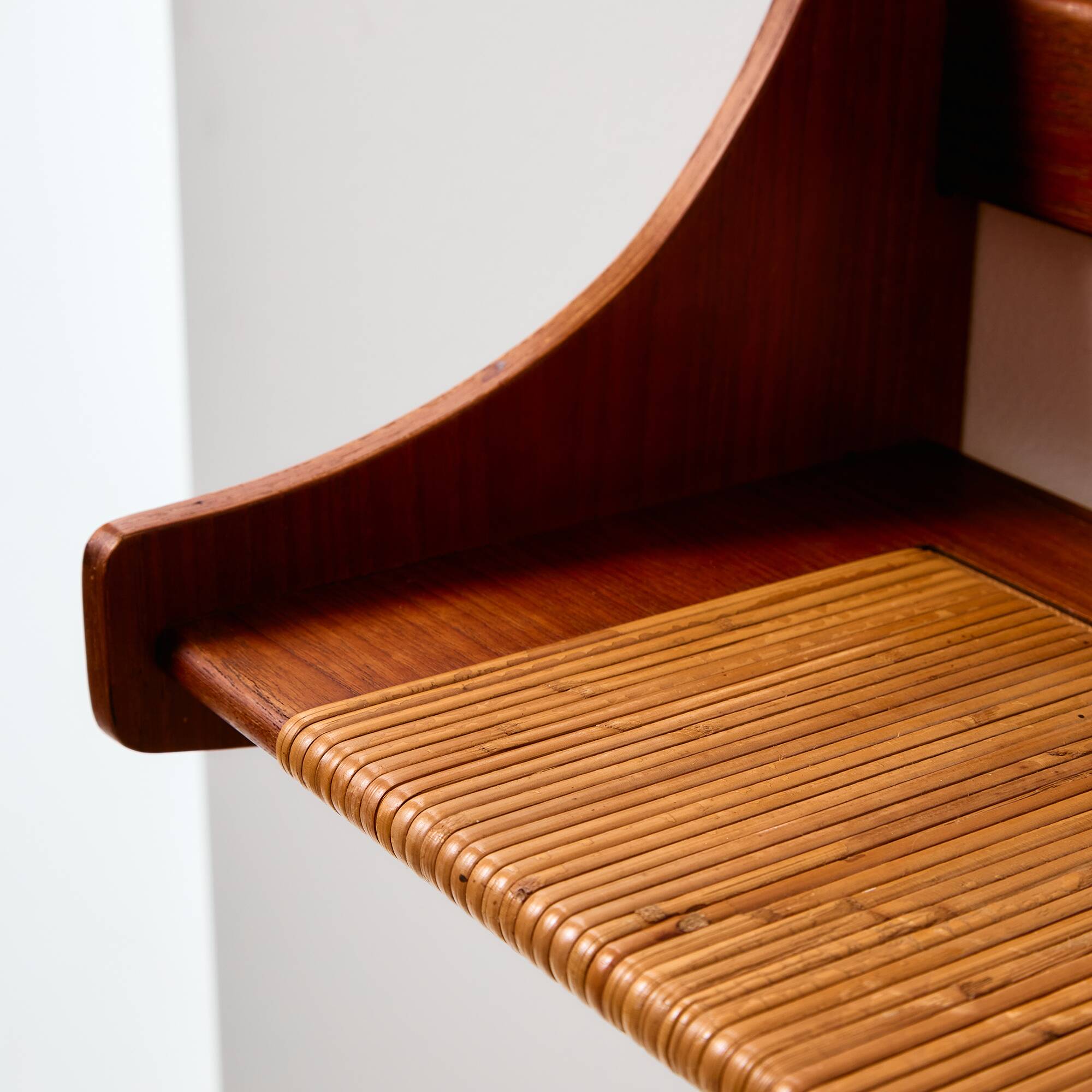 Teak wall shelf with cane details
