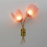 Pair of Tulips Murano Glass and Brass Sconces