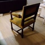Fauteuil bois et velours jaune moutarde