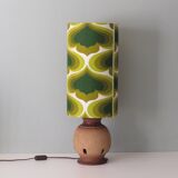 Vintage pottery table lamp with a new custom lampshade.