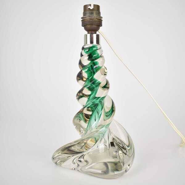 Vintage French Crystal Table Light | Mid Century Emerald Green Accent Light Bedside | Lead Twisted Glass | Val St Lambert Seguso Murano 1950