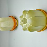 Pair of "cocoon" wall lights, resin and pine, Italy, 1970