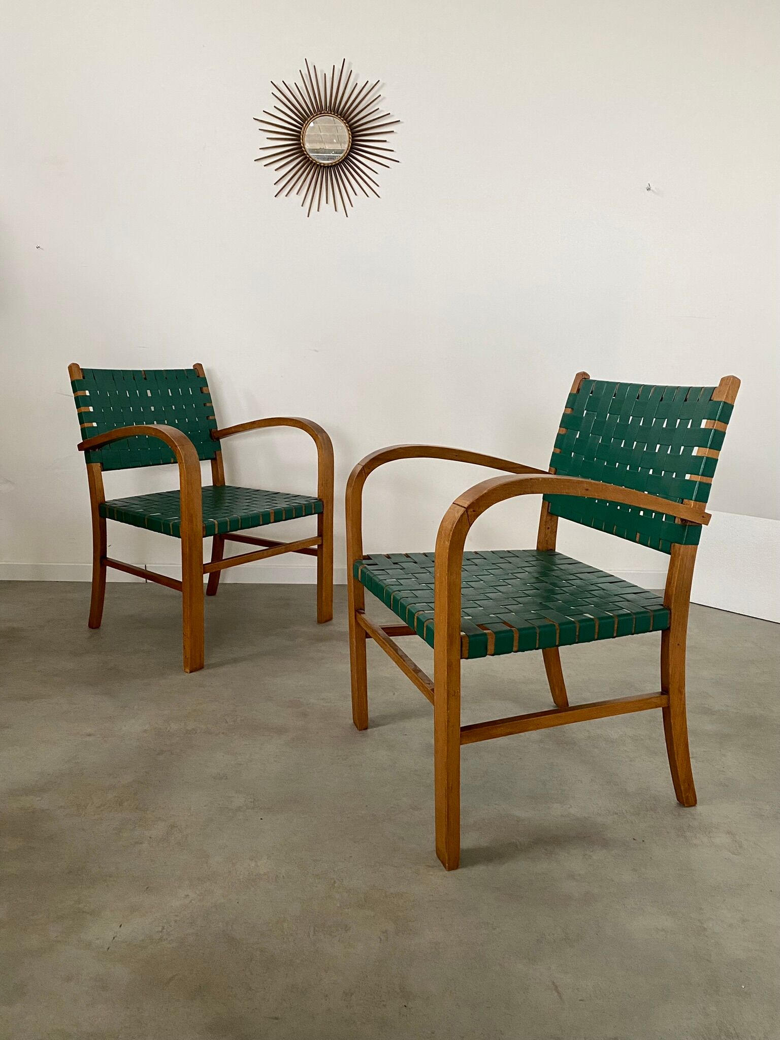 2 armchairs bridge vintage year 50 wood and vinyl