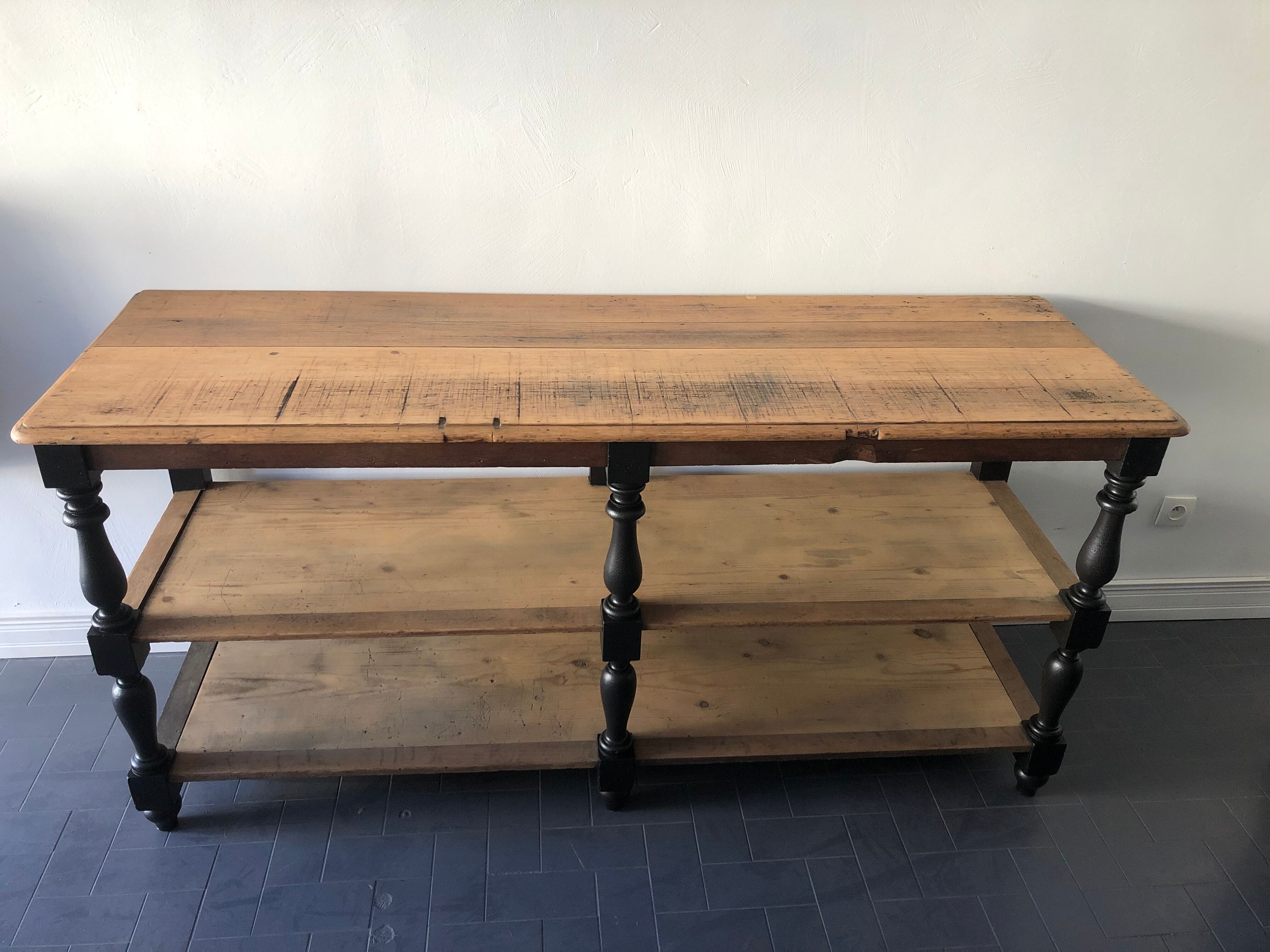 Draper in oak trade counter table / haberdashery