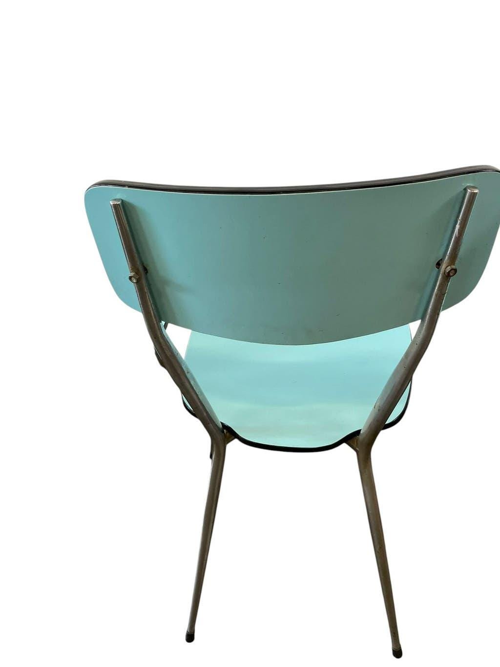 Ensemble de 4 chaises de cuisine vintage en formica bleu ciel