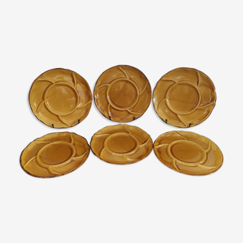 6 plates with compartments honey color earthenware