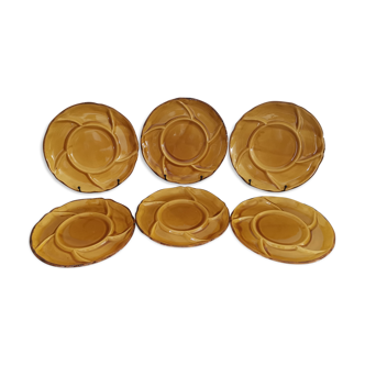 6 plates with compartments honey color earthenware