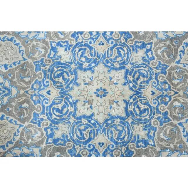 1970s Vintage Persian Handmade Wool Cotton Blue Area Rug 283x400