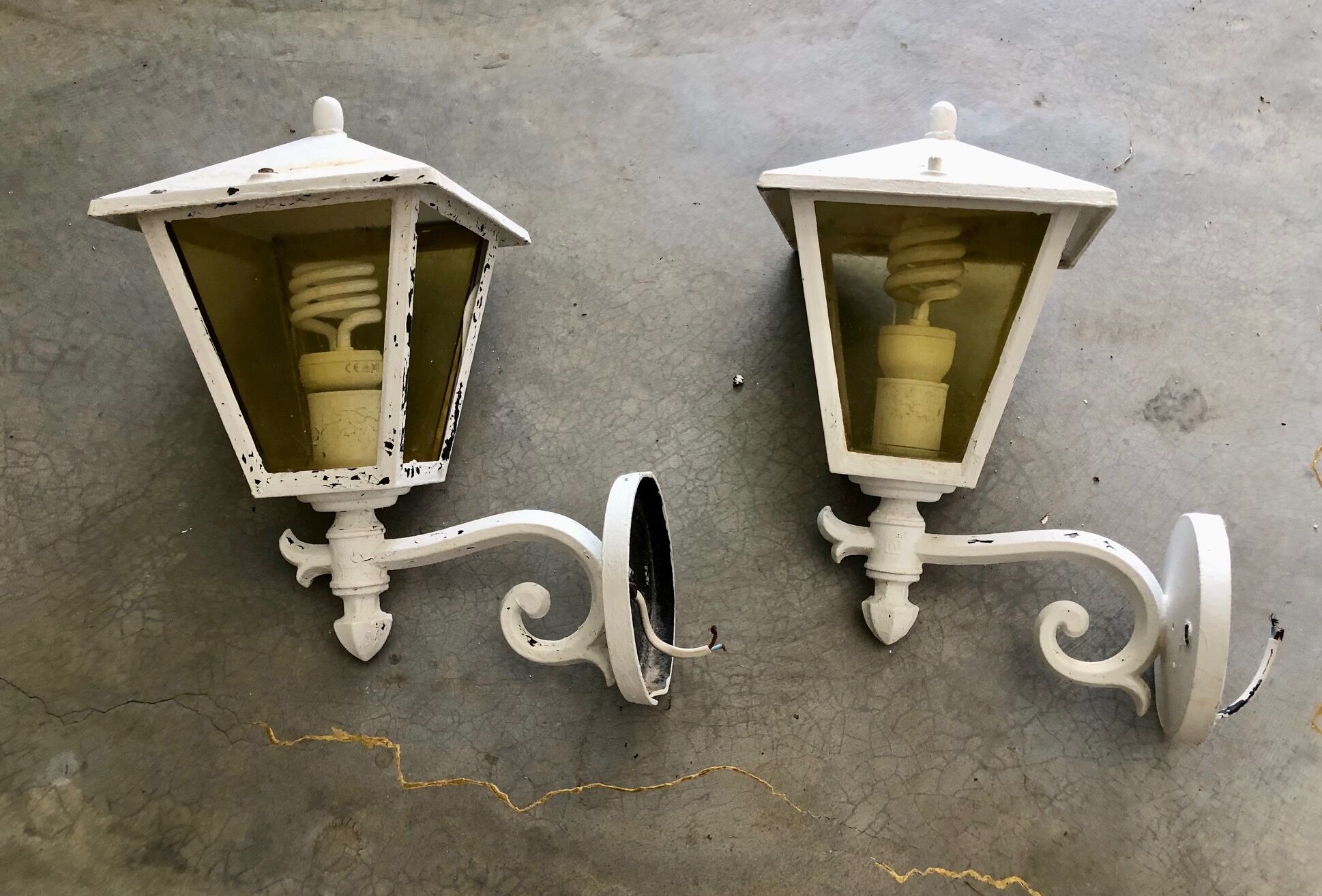 Pair of old wall lamps for outdoor use