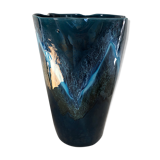 High ceramic vase glazed vintage blue