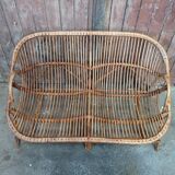 Vintage rattan and bamboo bench