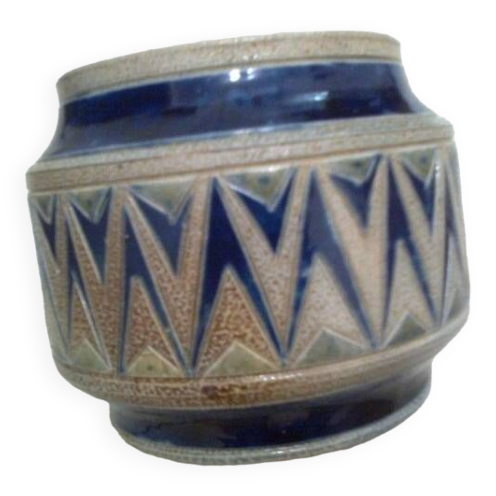 real Betschdorf Alsace vase pot, salt sandstone, blue gray, incised patterns
