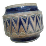 real Betschdorf Alsace vase pot, salt sandstone, blue gray, incised patterns