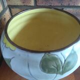 Cache pot vintage motif floral jaune signé Alain Maunier Vallauris