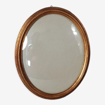 Cadre ovale verre bombé bois doré feuille d'or 34x28 feuillure 29,5x23,5 cm