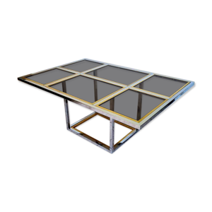 table à diner chrome ,laiton et verre des années 70