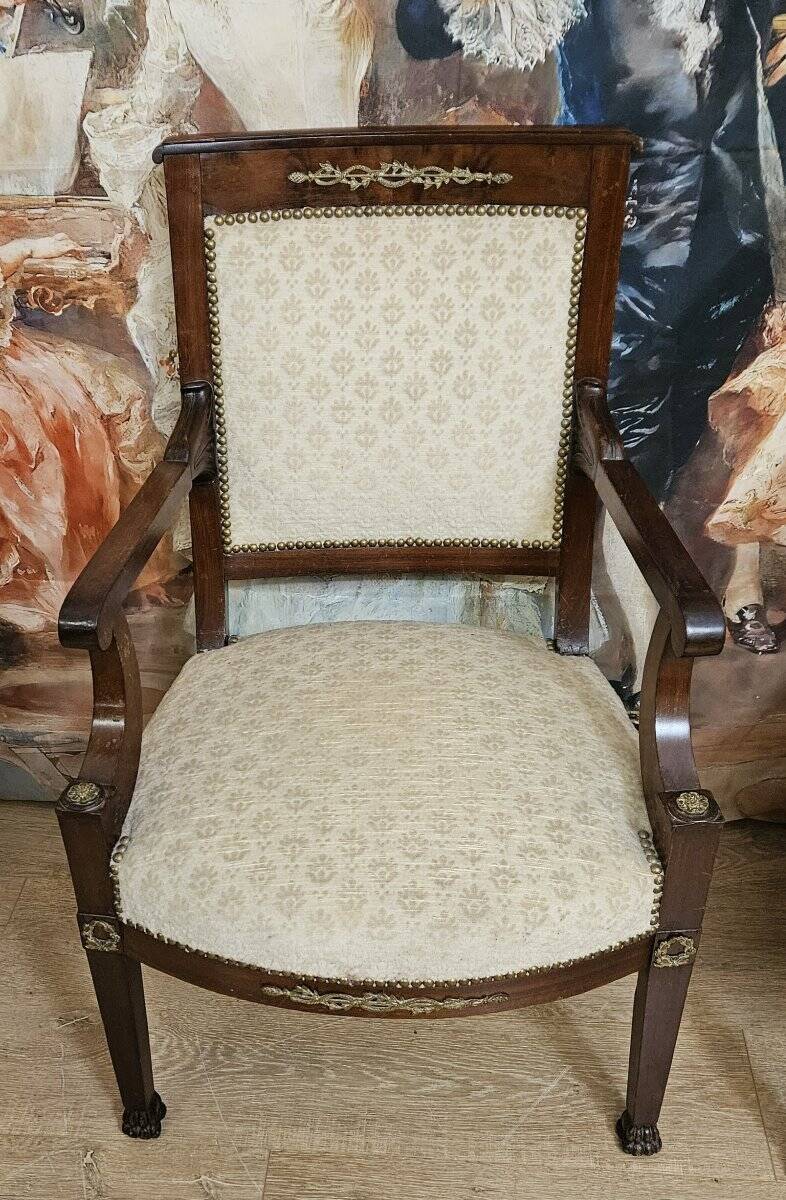 Pair of Empire period armchairs in mahogany, dating from the early 19th century.