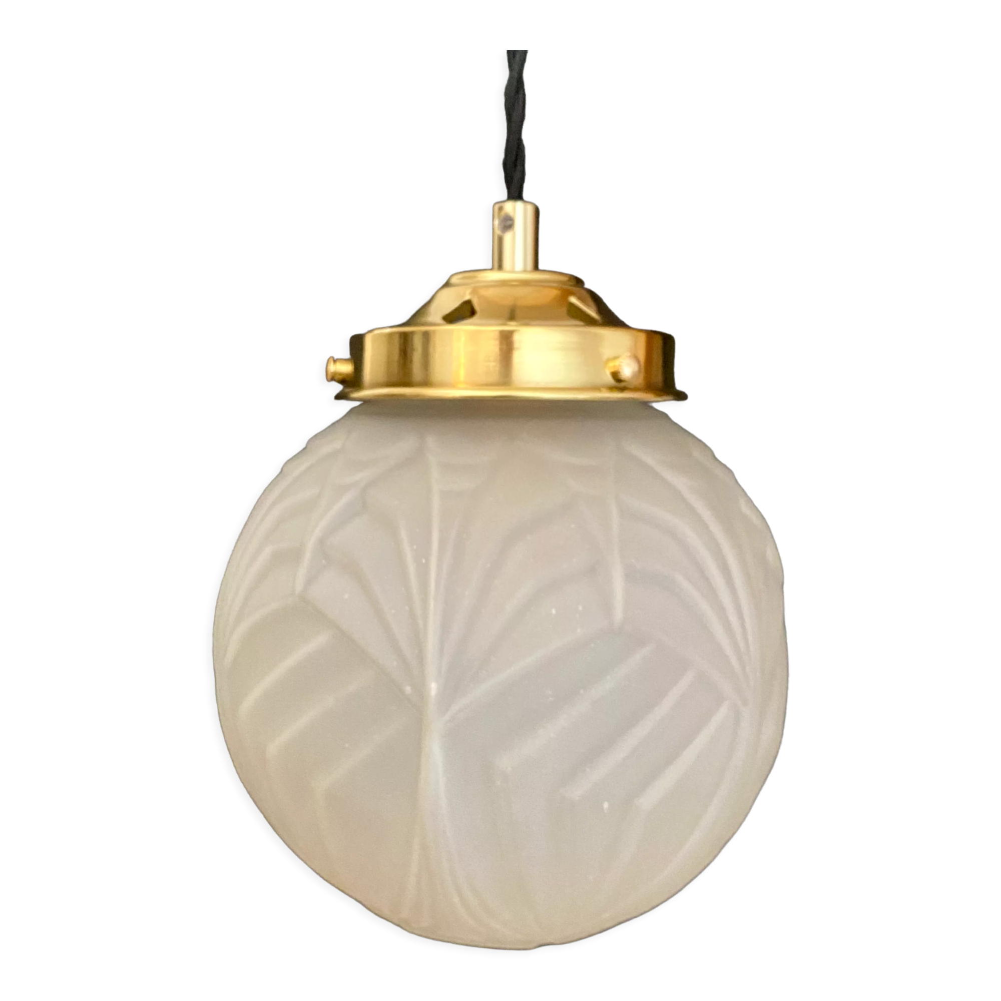 Suspension globe vintage art déco en verre dépoli