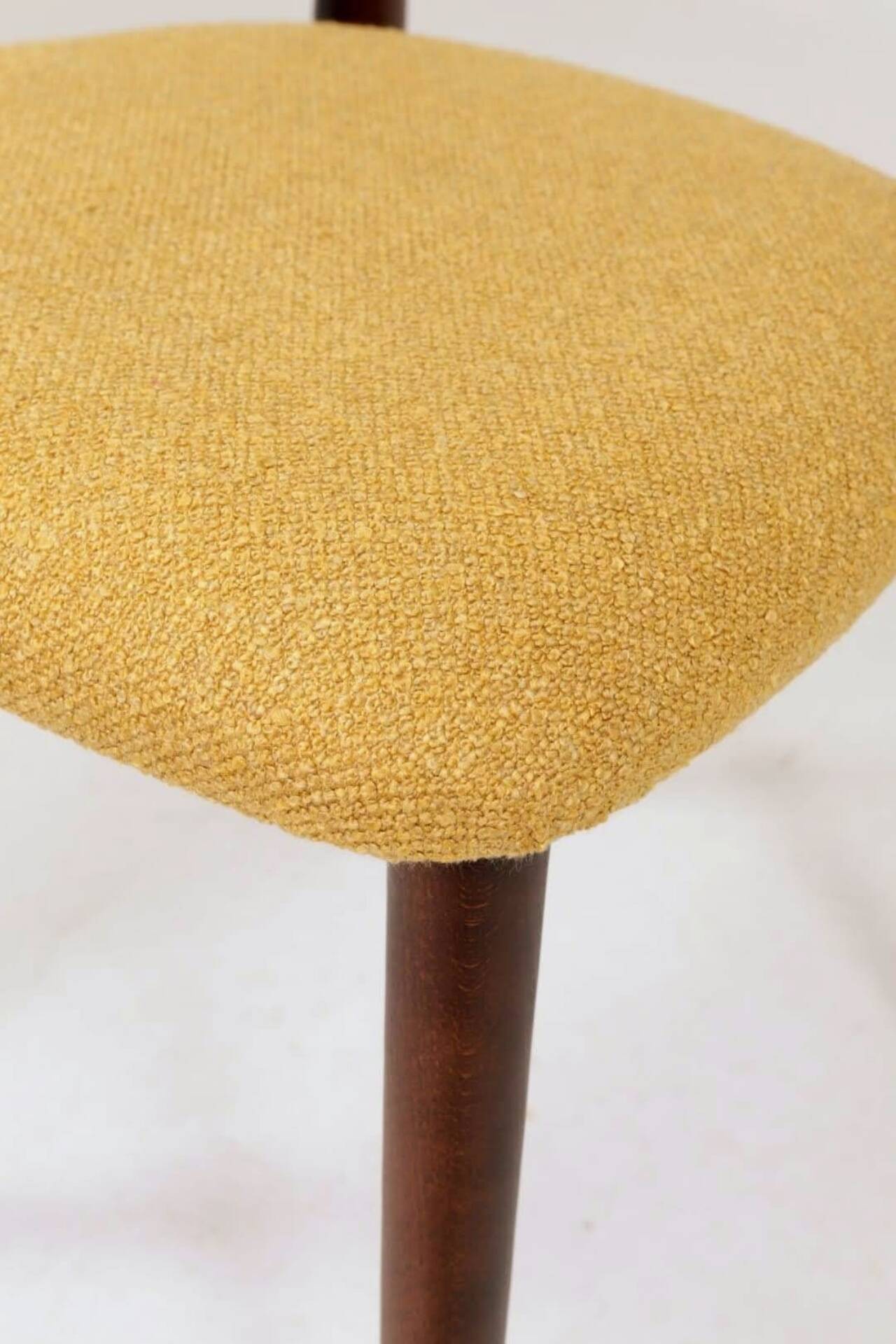 Modern Set of 4 Dining Chairs, Ochre Bouclè and Dark walnut beech wood