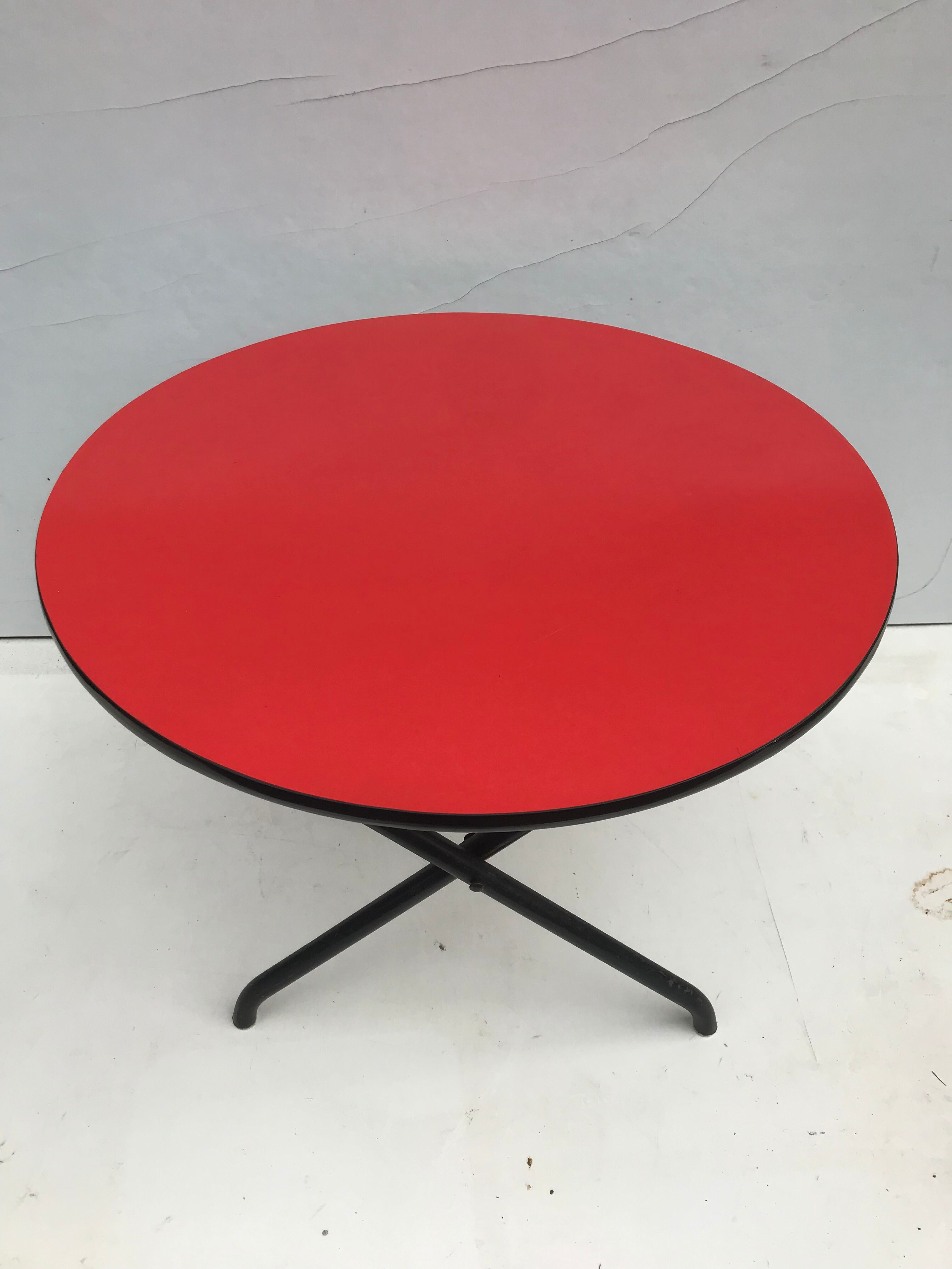 Old  foldable metal coffee table in black and red vintage formica