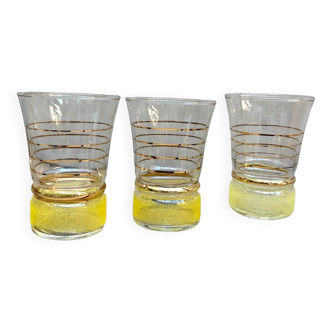 Lot de 3 verres vintage granité jaune