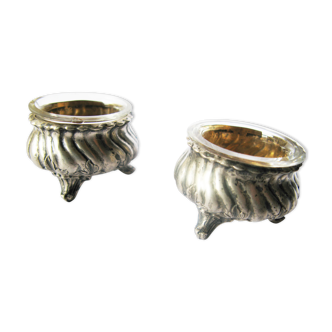 Salerons argent et cristal 19em