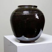 Small vintage/antique vase, very fine stoneware, flamed glaze, signature art ceramic