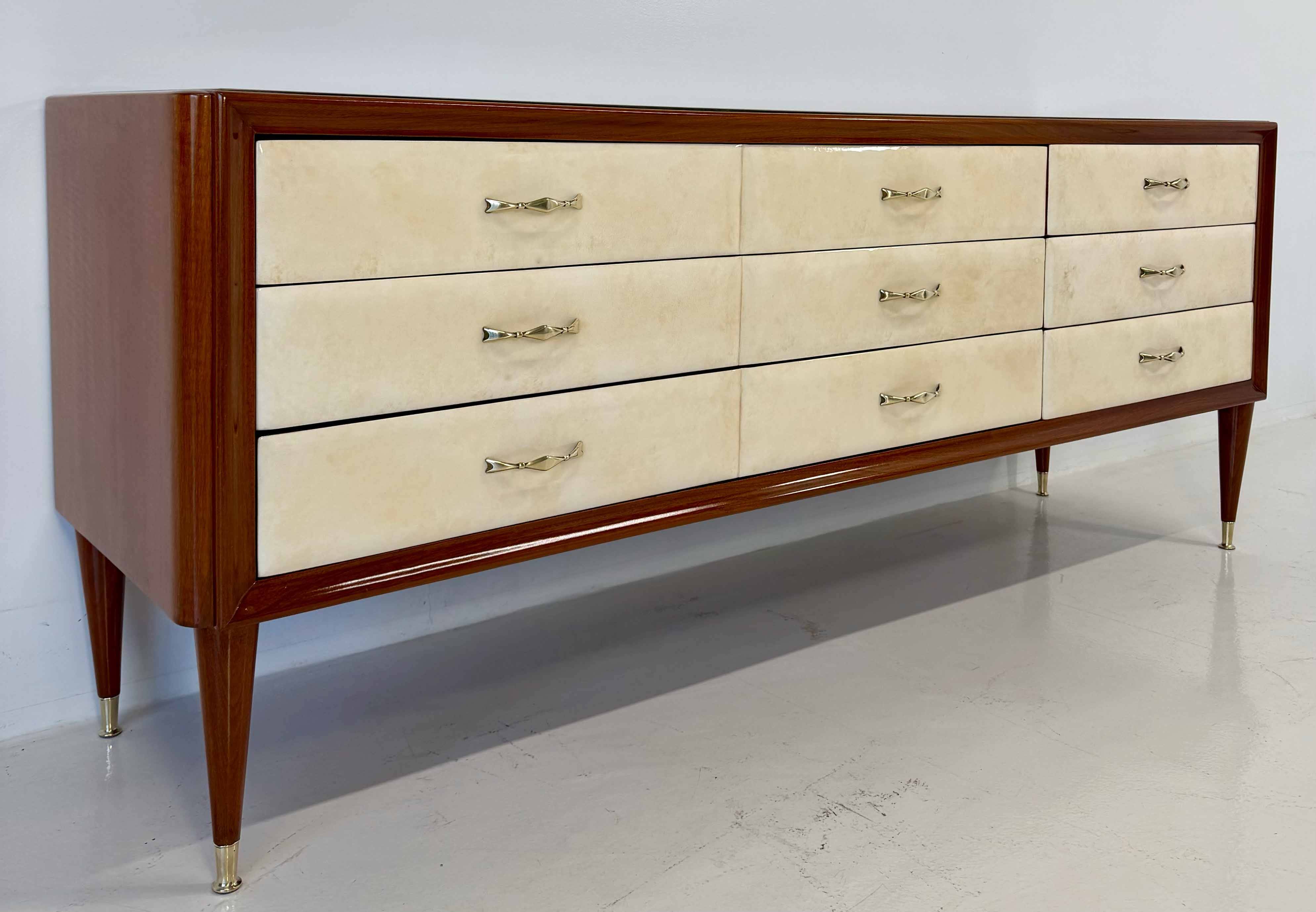 1950s Italian Chest of Drawers in Parchment, Attributed to Paolo Buffa