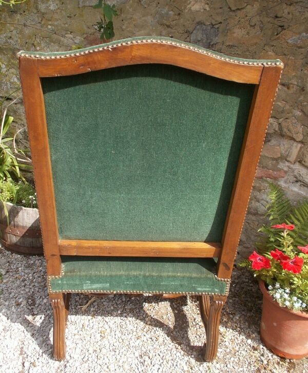 Fauteuil ouvert flamand détail en chêne sculpté velours rembourré