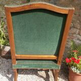 19th C Antique open armchair, Flemish,Carved Oak Detail, Velvet Upholstered