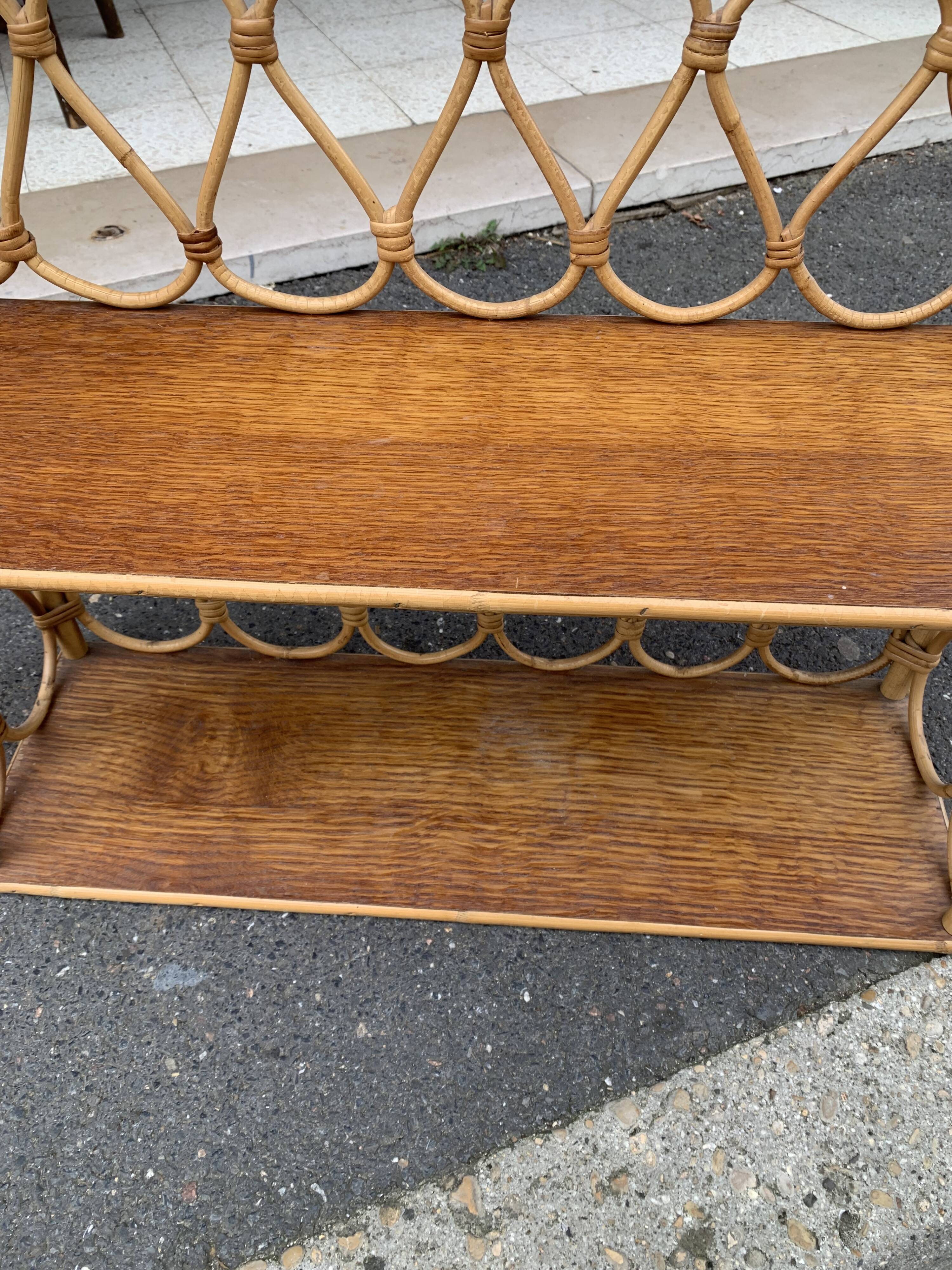 Wall shelf 2 trays, old, rattan.