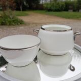 Teapot and its 4 porcelain cups Aluminite R.Frugier